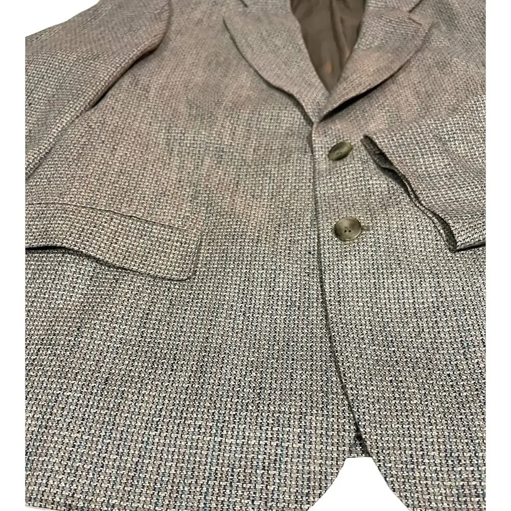 Norm Thompson Vintage Sport Coat Pure Spun Silk Blazer Tan Woven Jacket Mens 42
